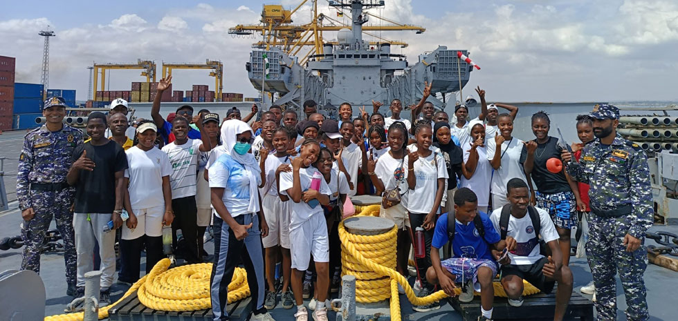  Mozambican school children visited Indian Naval Ship Gharial in Nampula in northern Mozambique (8 Nov 2024)